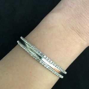 Brass cuff bracelet with Swarovski crystal. 0.25 inches wide.